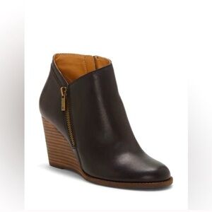 Lucky Brand Black and Brown Wedge Ankle Boots